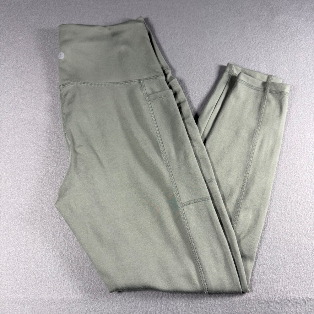 Danskin Now Womens High Waisted Pocket Leggings Sage Green Size L 12-14